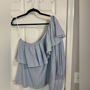 LOFT Blue and White Striped Blouse, Size L